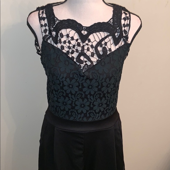 Pants - Black Stretch Lace Front Lined Backless Romper